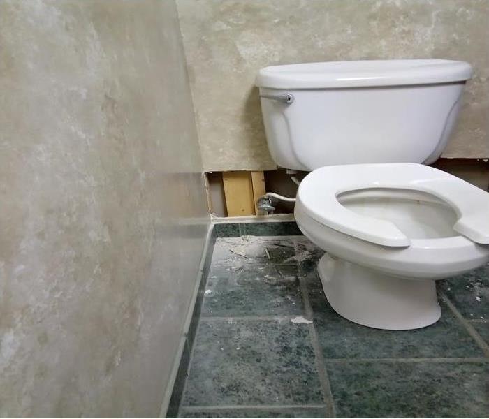 drywall removed behind toilet
